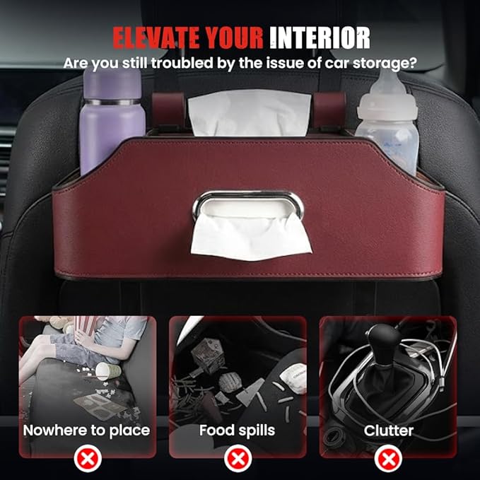 3-in-1 Car Backseat Organizer, 2026 Multifunctional Car Back Seat Storage Organize Box with Cup Holder Tissue Box, for Hold Phones, Snacks, Drinks, Handbags (Orange)