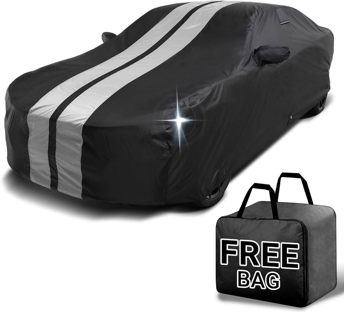 iCarCover Custom Car Cover for Buick Riviera (1986-1988) Waterproof All-Weather Rain Snow UV Sun Protector Full Exterior Indoor Outdoor Car Cover (Stripe - Black/Gray)