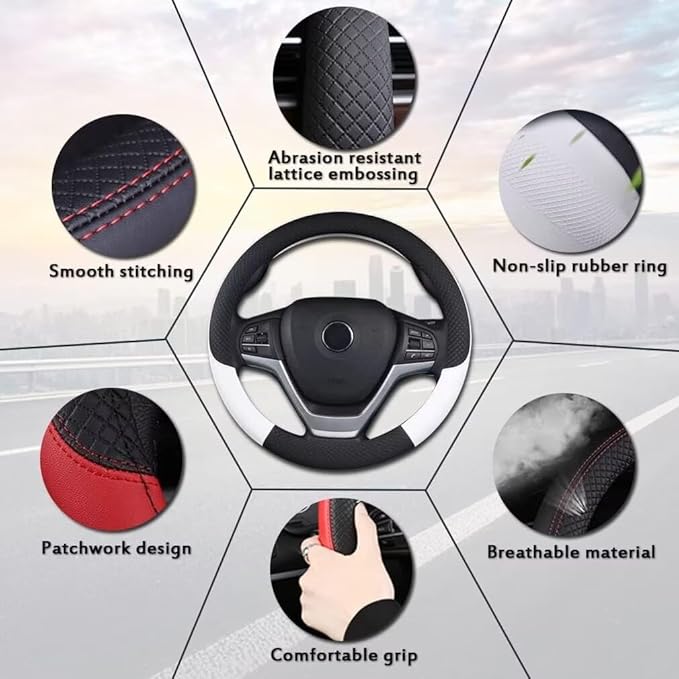 Pahajim Car Steering Wheel Cover for Women Men Universal PU Leather Steering Wheel Accessories Anti Skid 14.5-15 Inch (37-38cm) Forro Volante Carro (Blue)