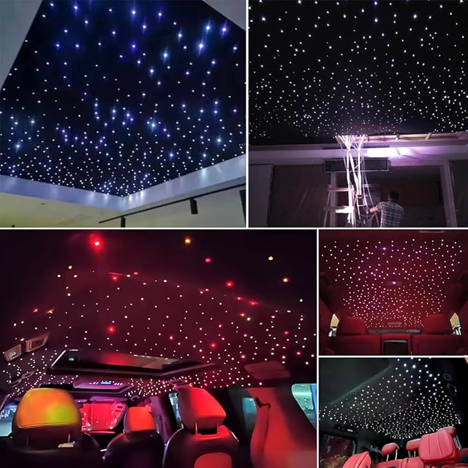 AKEPO Car Home Use APP+Twinkle+Music Fiber Optic Lights kit for Star Ceiling Sky Light, RGBW Light Engine + Optical Fiber Cable 150pcs 0.03in/0.75mm 6.5ft/2m + 28key RF Remote Control