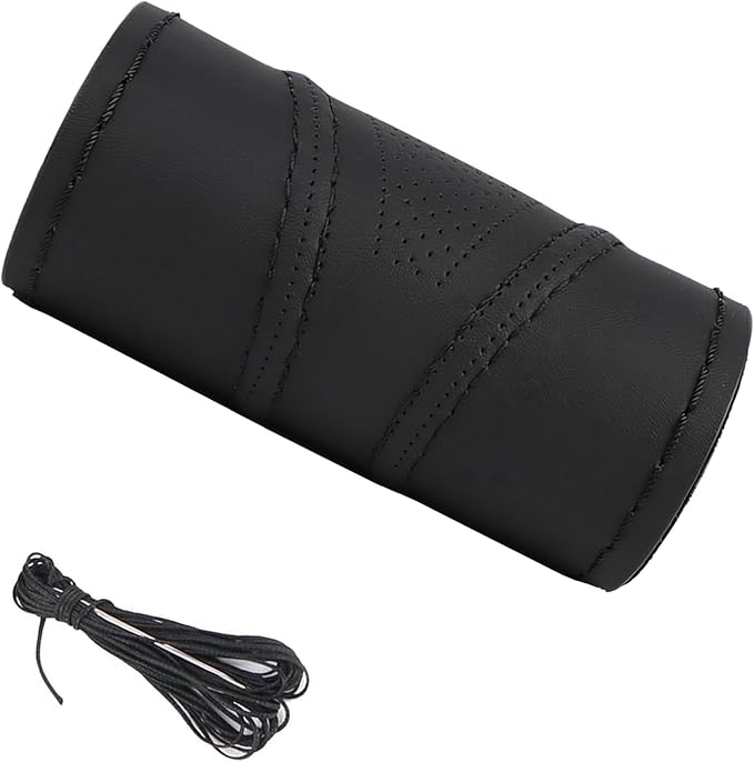 15.5 Inch Large Car Steering Wheel Cover Micro Fiber Leather Three-Dimensional Design DIY Stitch On Wrap for Buick GL8 Etc.Black