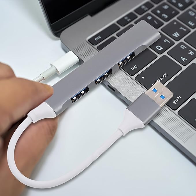 USB Hub Multi-Port Expander for Laptop and PC with USB Extender Cable Dark Gray for Keyboard Mouse and Gaming Accessories for Desk and Car Use
