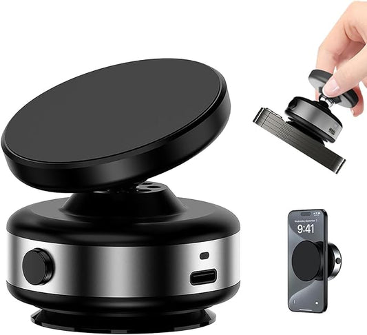 Hands-Free Vacuum Suction Cup Phone Mount, Auto-Seal & One-Touch Release Magnetic Phone Holder, 360 Adjustable for Car, Screen, Glass & Smooth Surfaces, for iPhone 12-17