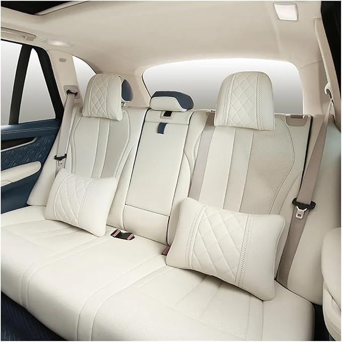 Car seat headrest Leather Car Fit for Seat Rest Cushion Headrest Car Neck Pillow Fit for BMW (Color : Beige Coffee-01)
