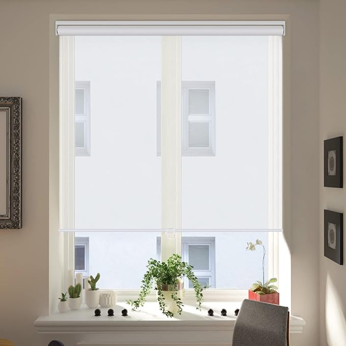 LUCKUP Light Filtering Roller Shades for Windows, Cordless Semi Sheer Solar Blinds with 5% Openness Free-Stop Window Shades for Home & Office, White 36" W x 72" L