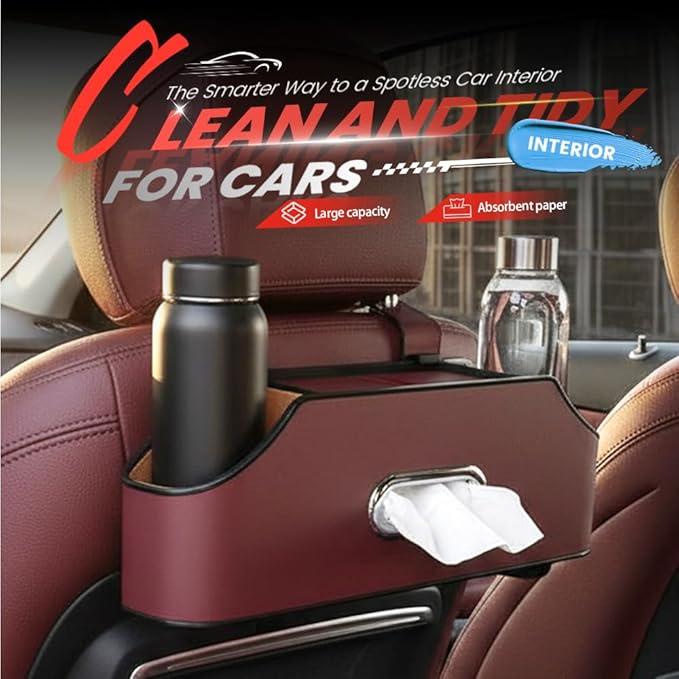 3-in-1 Car Backseat Organizer, 2026 Multifunctional Car Back Seat Storage Organize Box with Cup Holder Tissue Box, for Hold Phones, Snacks, Drinks, Handbags (Black)
