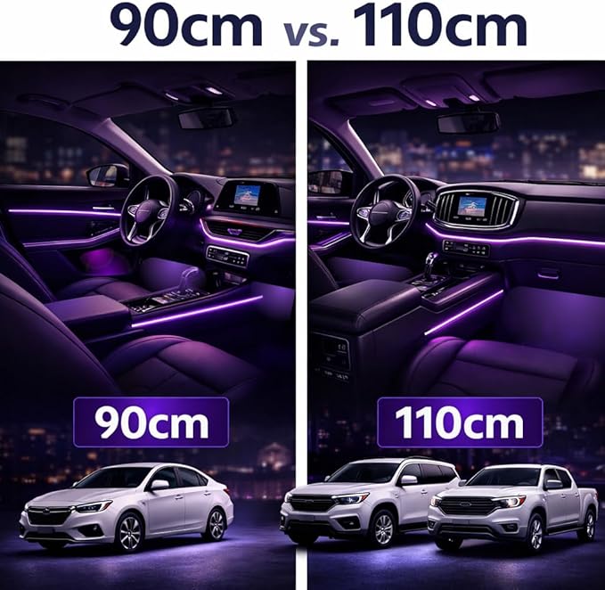 KENANEK Ambient Lighting Car Interior LED Strip Lights 6-in-1, 175” Acrylic Multi-Color Car Ambient Lighting Kit with Music Sync, APP Control, Interior LED Lighting for Cars SUVs Trucks
