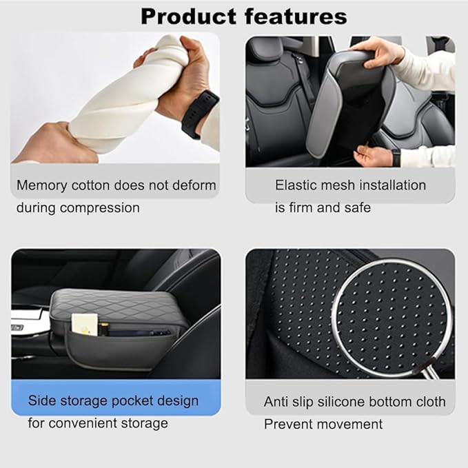 1 Pack Car Center Console Cover Custom Fit for Toyota Grand Highlander Hybrid 2024-2025, Leather Memory Foam Armrest Cushion Protector, Anti-Scratch Durable Armrest Pad,Grey