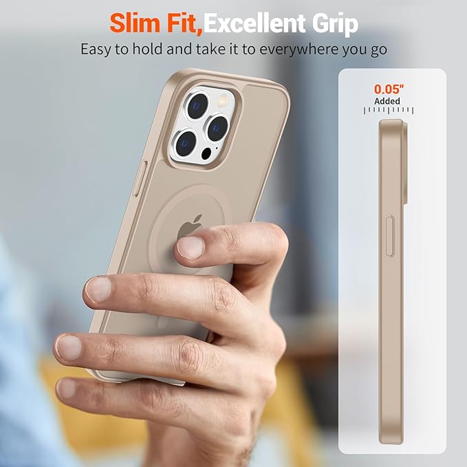SUPFINE Magnetic for iPhone 15 Pro Case(Compatible with MagSafe)(Military Grade Drop Protection) Slim Translucent Matte Shockproof with Anti-Fingerprint Phone Case,Desert Gold