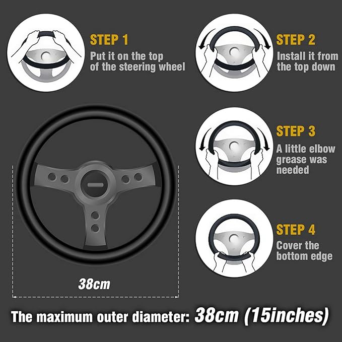 ZHOL Carbon Fiber Suede Steering Wheel Cover Universal 15 Inch Car Interior Accessories Comfortable Anti-Slip and Odorless Car Steering Wheel Cover Protector for Women and Men Gray