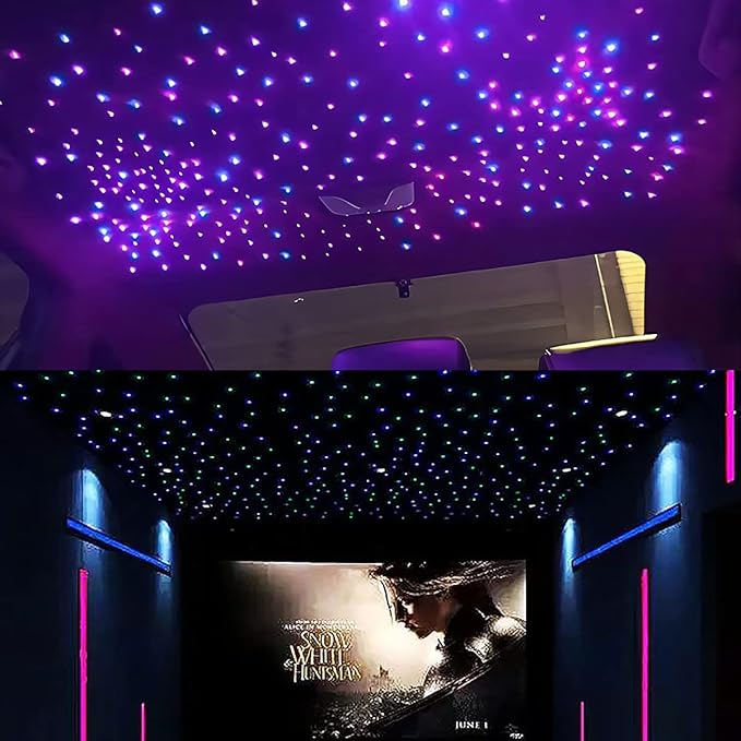 AKEPO 32W Dual-Head Different Color Music Activated Fiber Optic Lights, 900pcs of 0.03in End Glow Optical Fibers in 9.8ft+Remote/APP Control RGBW Fiber Optic Star Ceiling Light Kit Car Headliner Star
