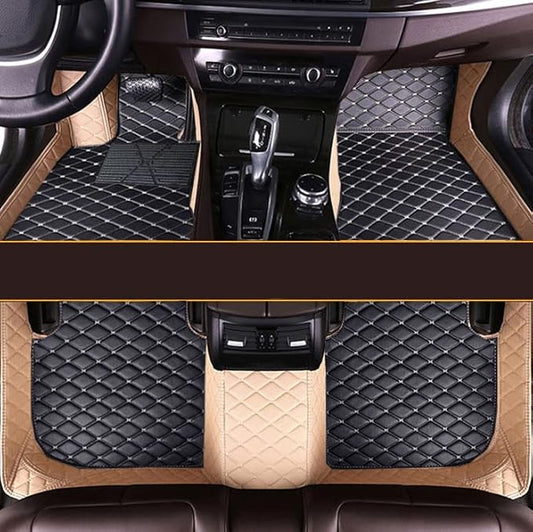 Customize Car Floor Mats for 99% Sedan SUV Sports Car All Weather Leather Full Coverage Waterproof Non-Slip Vehicle Lining Pads (Black Beige Stitching)