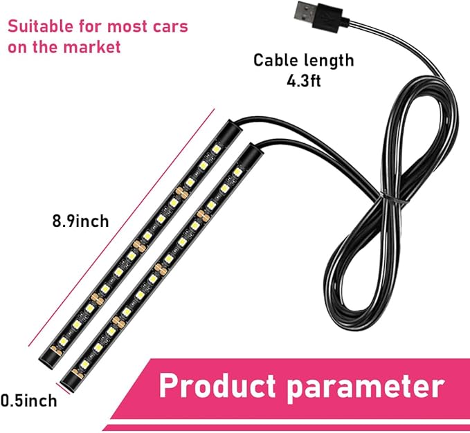 Car LED Strip Light, 24 LEDs RGB Neon Interior Atmosphere Lights, 12V Under Dash Ambient Night Light, USB Port Auto Interior Decorative Lamp, Universal Car Accessories (Red)