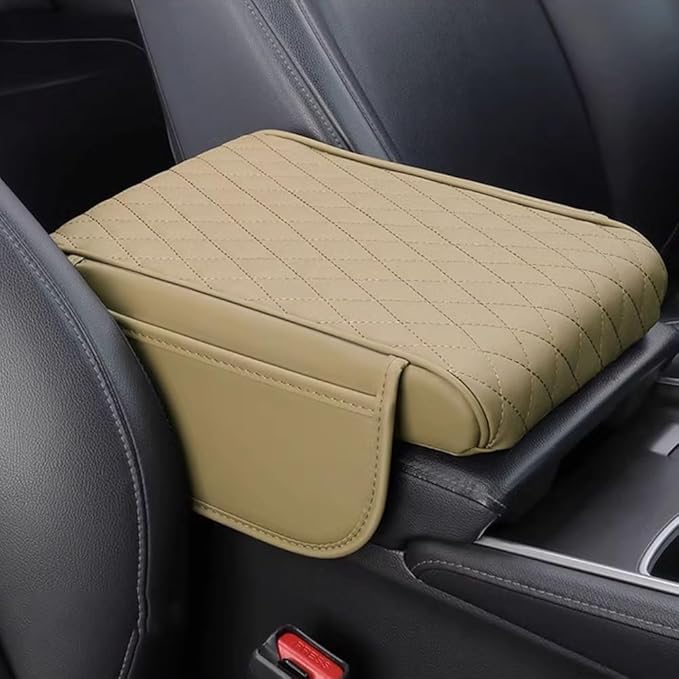 Car Armrest Pad for Ford Bronco Sport (CX430) 2021 2022 2023 2024 2025 2026 Leather Armrest Box Mat Center Console Cushion Pad Universal Armrest Seat Box Cover Protector,Beige