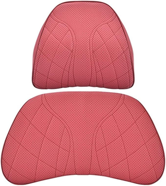 for Chevy Silverado 2007 2008 2009 2010 2011 2012 2013 Leather Car Seat Headrest Lumbar Cushion, Lumbar Support Pillow for Car,for Driving Traveling Relieving Neck Fatigue,3-D Red