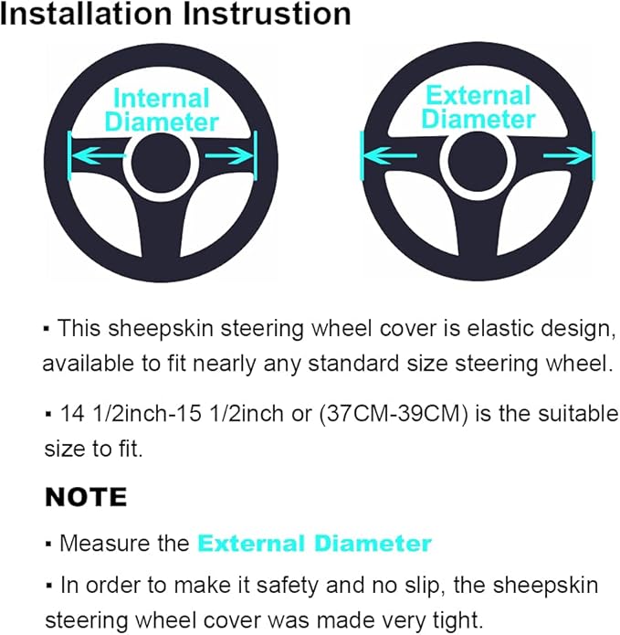 3Pcs Set Fashion Fluffy Fuzzy Wool Fur Soft Car Steering Wheel Cover with Handbrake Cover & Gear Shift Cover for Women/Girls/Ladies Auto Long Wool Accessories, White Black Tip