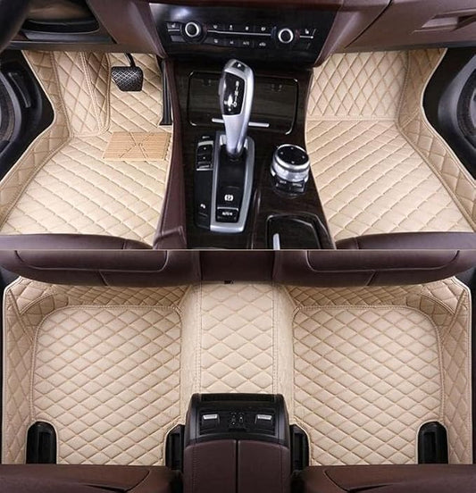 Custom Car Floor Mat Compatible with 97% Car Models Luxury Leather All Weather Waterproof Anti-Skid Full Coverage Car Mats (Beige)