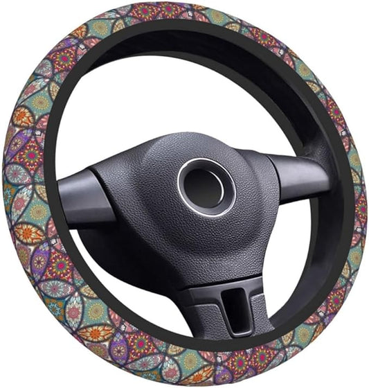 Elastic Steering Wheel Cover Car Accessories Cute Universal 15 Inch Absorbing Sweat Non-Slip Breathable for Woman - Colorful Mandala