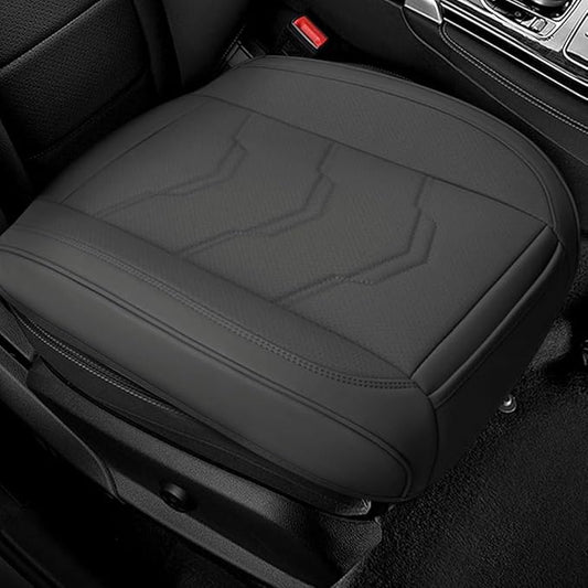 Luxury Faux Leather Car Seat Cover - Anti-Slip Waterproof Drive Seat Cushion Car Front Bottom Seat Cover with Storage Pocket - Universal Full Wrap Seats Protector for Cars SUV Trucks(Black)
