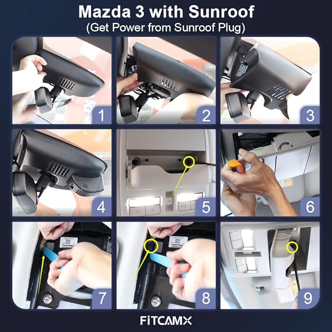 Fitcamx Front 4K+Rear 1080P Dash Cam Adapts for Mazda 3 2024-2026 (Connects to Sunroof/OBD), Integrated OEM Look, Dual HD Video, WiFi & APP, Loop Recording, Parking Sensor, Easy to Use, 128GB Card