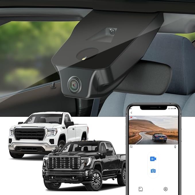 Fitcamx 4K Dash Cam Suitable for GMC Sierra 1500 2500HD 3500HD (HD2-9135, 5 Vents in Front) 2020-2026, Integrated OEM Look, UHD 2160P Video, WiFi & APP, Loop Recording G-Sensor, Easy to Set, 64GB Card
