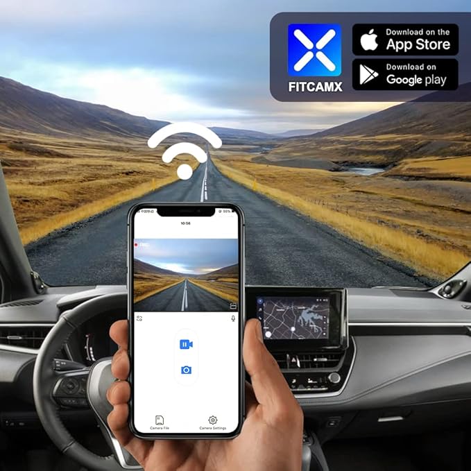 Fitcamx Front 4K+Rear 1080P Dash Cam Adapts for Toyota Corolla 2023-2026 Sedan Hybrid Hatchback, Integrated OEM Look, 2 Way HD Video, WiFi & APP, Loop Recording, G-Sensor, Easy to Use, 128GB Card
