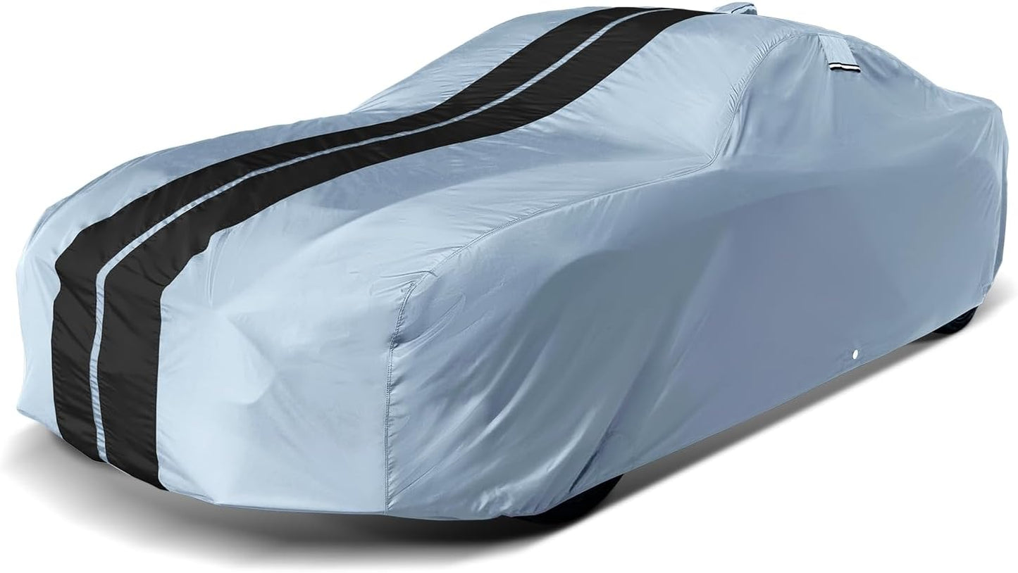 iCarCover Custom Car Cover for Pontiac Lemans Wagon (1978-1981) Waterproof All-Weather Rain Snow UV Sun Protector Full Exterior Indoor Outdoor Car Cover (Stripe - Gray/Black)
