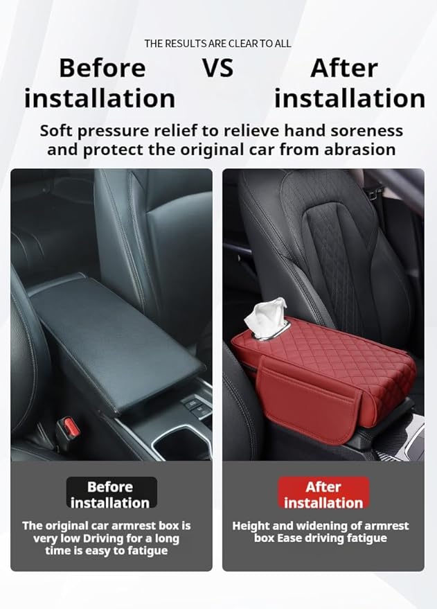 Center Console Cover Arm Rest Cover Leather Car Armrest Box Pad with Pocket Tissue Box Hole Auto Armrest Cover Cushion for Car Sedan Vehicle (Brown)