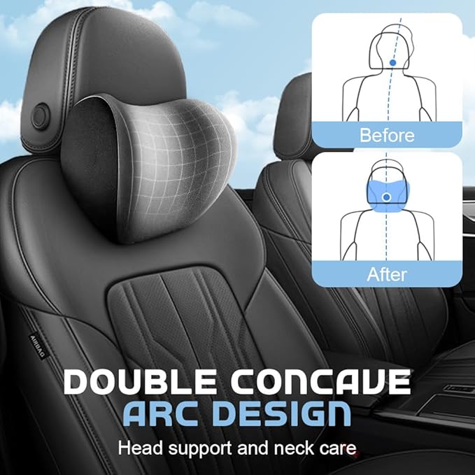 2025 New Car Headrest & Lumbar Support Cushion, Ergonomic Car Seat Headrest Neck Rest Cushion Lumbar Support Pillow Memory Foam & Breathable Removable Cover for Neck Back Pain Relief (Blue)