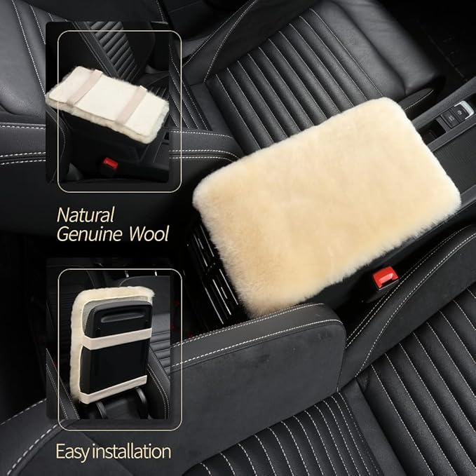 Sheepskin Armrest Cover Auto Center Armrest Cover Car Soft Console Pad, Fluffy Wool Auto Center Console Cover for Most Car Arm Rest Decoration Protector 7 x 13 Inch (Shearling, Blue)