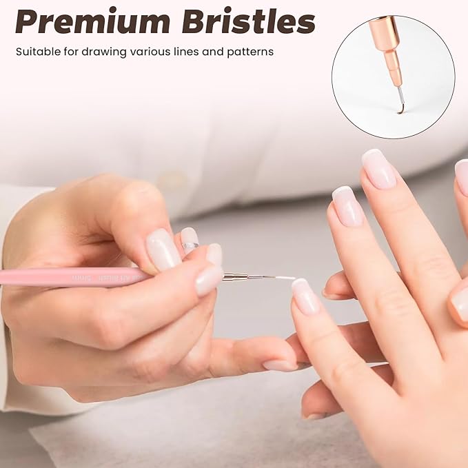 5PCS Nail Art Brushes Set with Pink Leather Case，【Metallic Material】 【Various Size】 【Light Weight】Nail Brush， Nail Brushes for Nail Art，Size：5mm,8mm,12mm,20mm,25mm, Pink