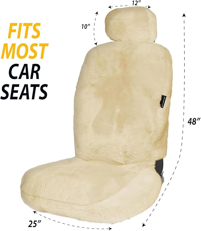 ZONETECH Sheepskin Seat Covers Fuzzy Car Seat Covers Tan Australian Merino Wool Fluffy Fur Auto Accessories All Season Protection for Your Seats Universal Fits Most Car SUV Airbag Compatible 2-Pack