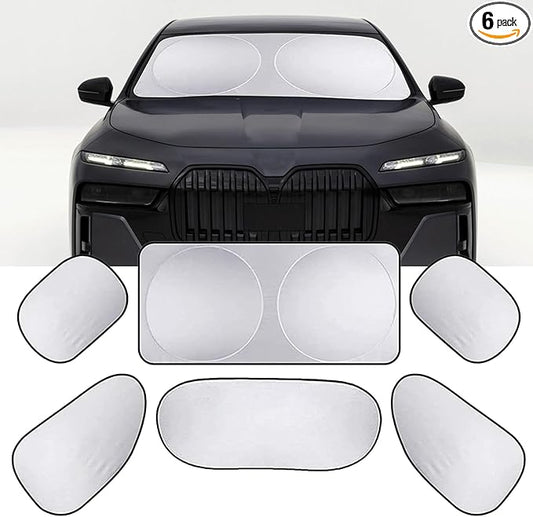 Six Piece Car Window Glass Sunshade Kit, Reflective Interior Privacy Protection Sunscreen Heat Shield, Modification Replacement Parts, Universal for Most Cars, Trucks, SUVs (Silver)