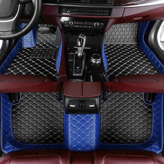 Customize Car Floor Mats for 99% Sedan SUV Sports Car All Weather Leather Full Coverage Waterproof Non-Slip Vehicle Lining Pads (Black Blue Stitching)