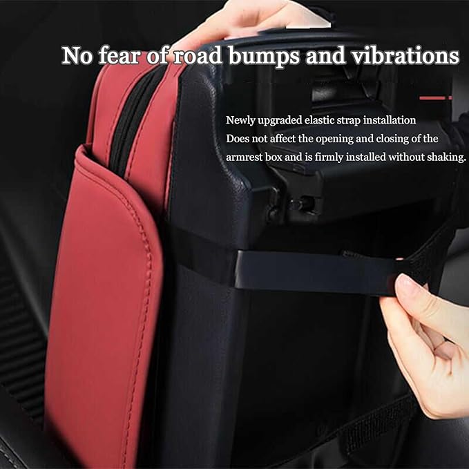 Car Center Console Cover for Infiniti FX SUV FX35 / FX37 / FX40 / FX45 /FX50, Leather Car Arm Rest Cover, Car Armrest Cushion with 2 Storage Bags Car Center Console Armrest Pad, C Black+Red