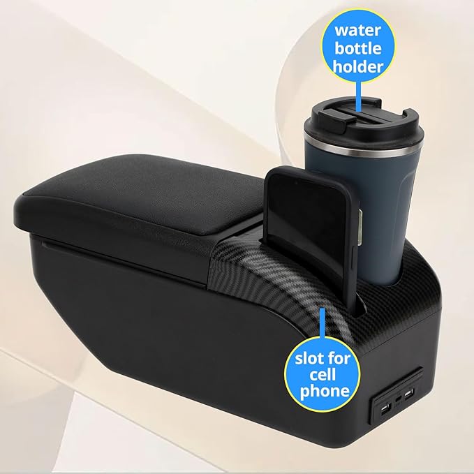 AULPHIKE Compatible with Nissan Note Armrest 2016-2018 Car Center Console Organizer Armrests Double Layer Storage with USB Ports（Black Style）
