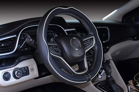 Mayco Bell Large Size Steering Wheel Cover Anti-Slip,Safety,Soft,Breathable,Durable,Full Surround,Comfortable Grip Microfiber Leather (15.5-16 inch, Black White)
