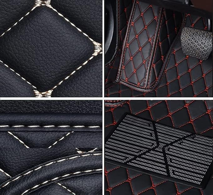 Car Floor Mats for 99% Cars, Trucks and SUVs Full Coverage Pads Protection Non-Slip Leather Floor Liners (Black/Red)