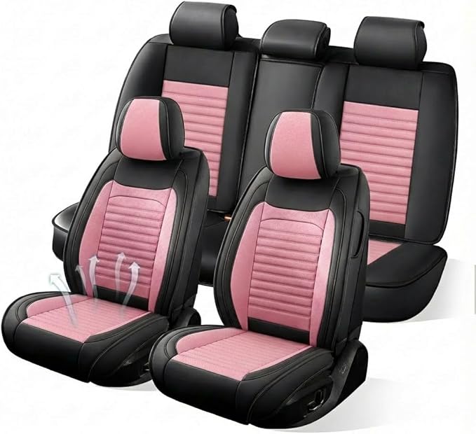 Car Seat Covers Full Set Fit for Toyota Corolla Cross 2022-2025,2026, Premium Faux Leather Car Seat Protector,Breathable Anti-Slip Full Wrapping Edge Seat Covers(Black&Pink,Full Set)