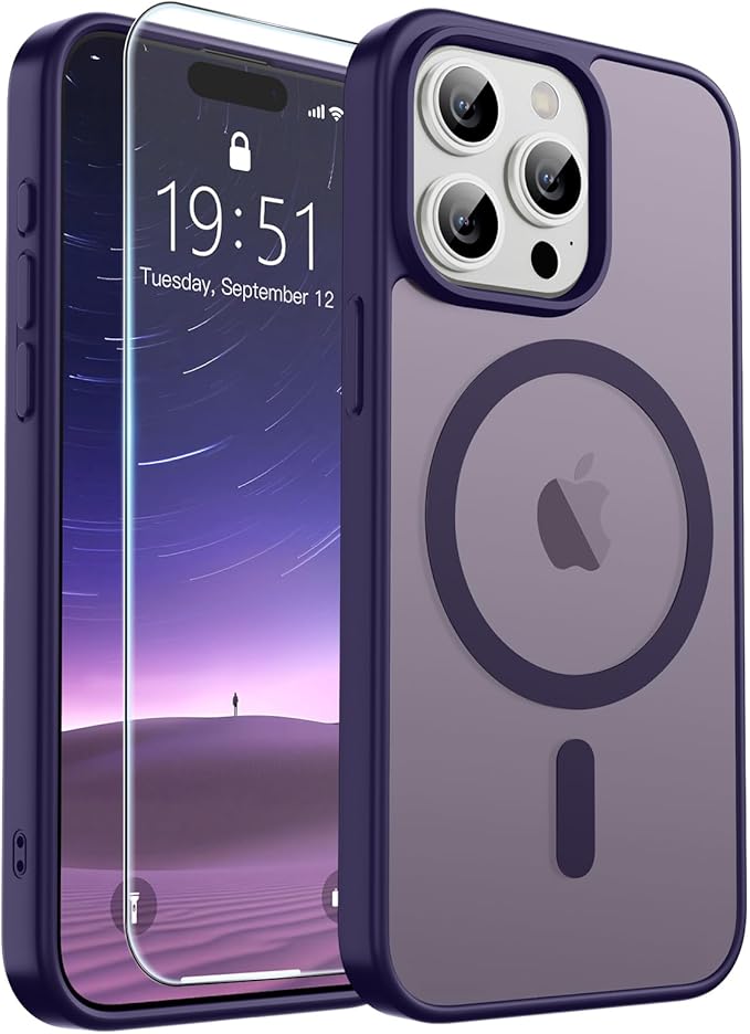 SUPFINE Magnetic for iPhone 15 Pro Max Case (Compatible with MagSafe) (Military Grade Drop Protection) Slim Translucent Matte Shockproof with Anti-Fingerprint Phone Case, Dark Purple