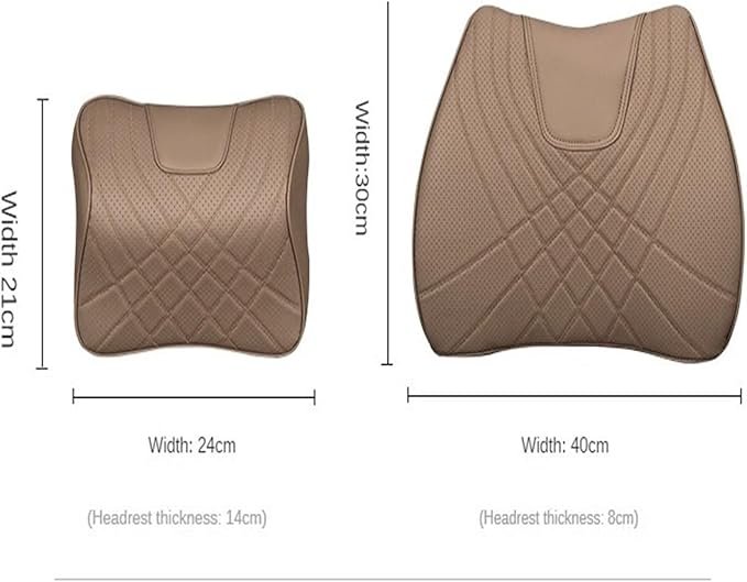 Car Pillow Car Headrest Pillow Set Sewing Leather Lumbar Waist Support Memory Foam Fit for Seat Neck Protctive Cushion Accessories Car Neck Pillow(B)