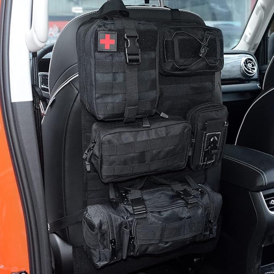 Universal Tactical Vehicle Back Seat Organizer with 5 Molle Pouch Molle Pouches Truck Seat Organizer Tactical Gear for Car Truck Ford Jeep Vehicle