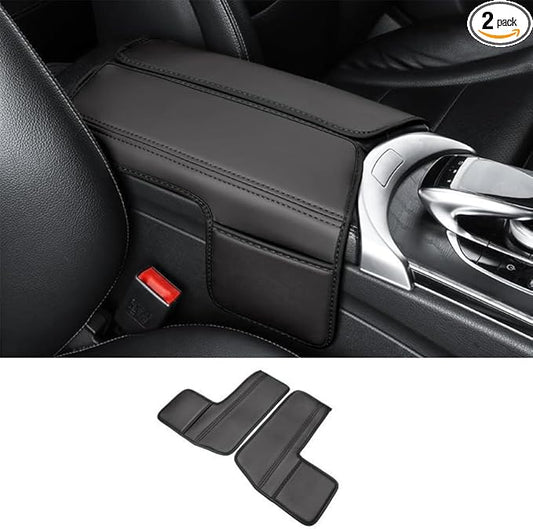 Center Console Cover Compatible with Mercedes Benz E Class W213 E200 E250 E300 E400 E450 2017-2023 and GLS Class C257 CLS450 2019-2023 Armrest Cover Pad Leather Cushion Protector with Pocket