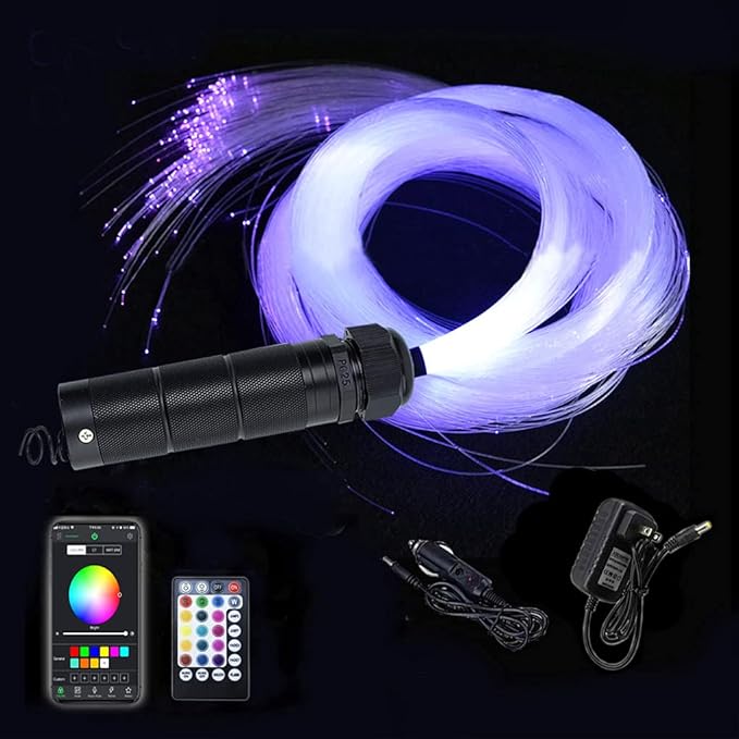 AZIMOM Car Use 6W RGBW Mixed295pcs 9.8ft Fiber Optic Lights Starlight Ceiling Light Kit End Glow Optic Cable Music Mode APP Remote Sensory Lighting Indoor Home Headliner Decoration