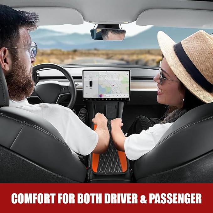 Car Center Console Cushion Pad, Armrest Cover for Car, Leather Waterproof Armrest Seat Box Cover, Auto Accessories Comfortable Arm Rest Box Cushion Pad for Most Vehicles (Orange)