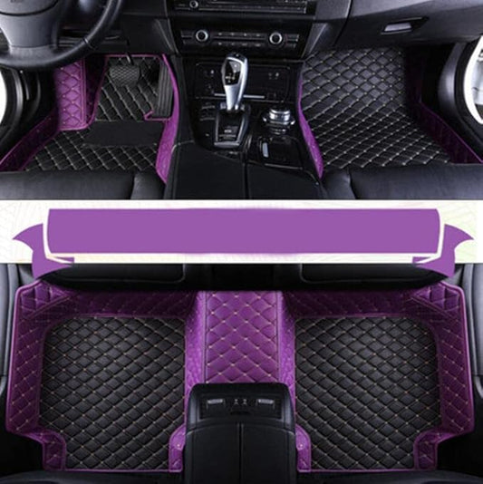 Customize Car Floor Mats for 99% Sedan SUV Sports Car All Weather Leather Full Coverage Waterproof Non-Slip Vehicle Lining Pads (Black Purple Stitching)