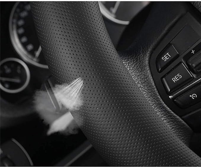 KAFEEK Carbon Fiber Steering Wheel Cover, Universal 15 Inch for Men Women, Breathable Microfiber Leather, Anti-Slip Inner Lining, Sporty Design, Cool in Summer Warm in Winter (Carbon Fiber Blue)