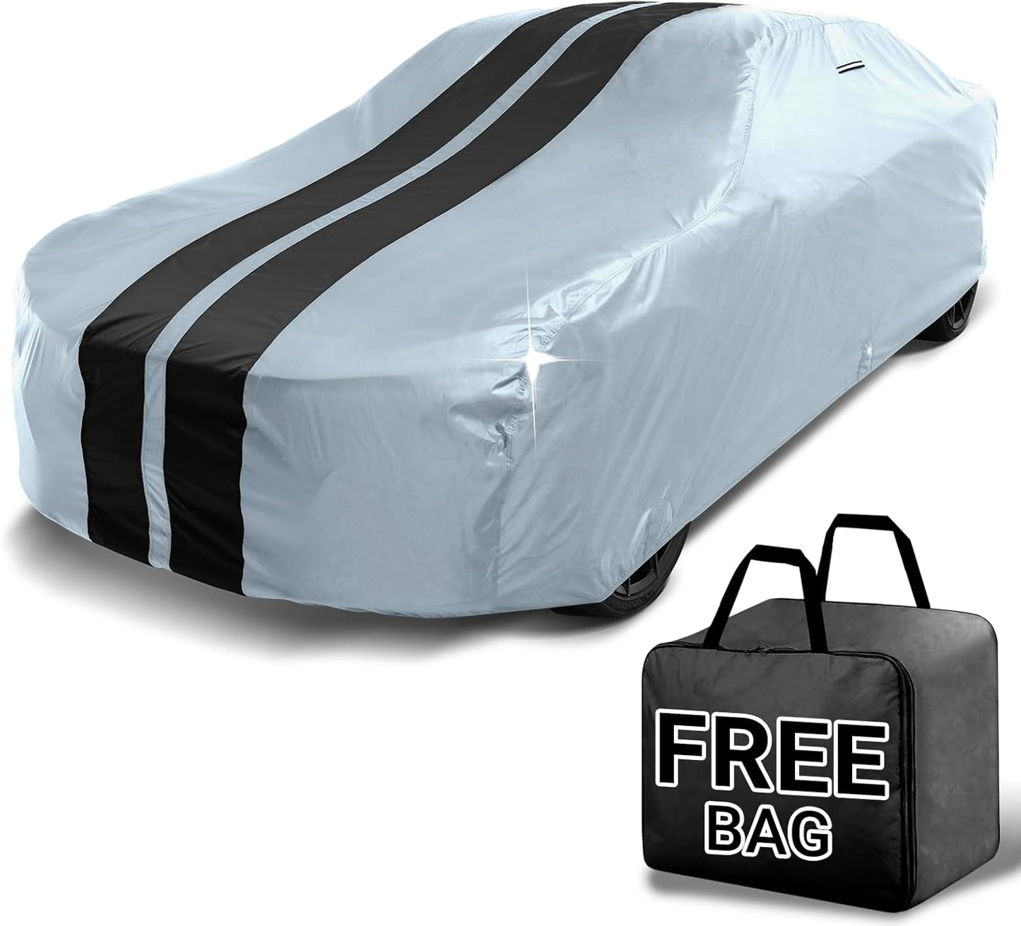 iCarCover Custom Car Cover for Chevy Chevy II 2-Door, 4-Door (1962-1968) Waterproof All Weather Rain Snow UV Sun Protector Full Exterior Indoor Outdoor Car Cover (Stripe - Gray/Black)
