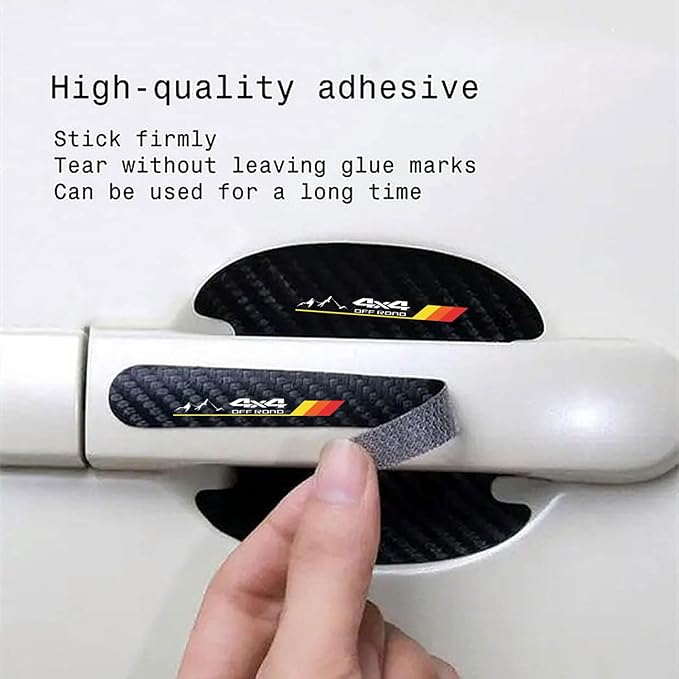 8PCS Stylish Mountain Car Scratch Protectors, Tri-Color 3 Colors Carbon Fiber Paint Guard Cover, Personalized Door Handle Protector