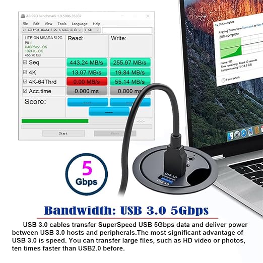 Xiwai USB 3.0 Hub Splitter, Sound Card USB-C 2 Port USB Multiport Expander High Speed Type C Data Port 60mm Desk Grommet Dock Station Headphone Mic Audio Interface for PC Desk Desktop